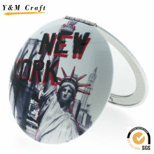 Customized Wholesale Round Small Pocket Cosmetic Mirror with New York Logo